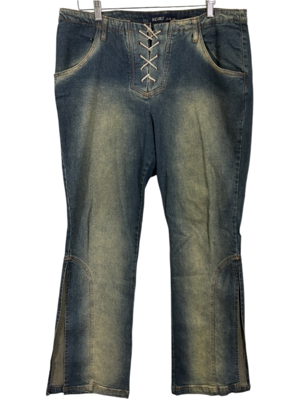 Vintage Y2k Revolt Low Rise Lace Front Flare Leg Side Slit Jeans Size 18